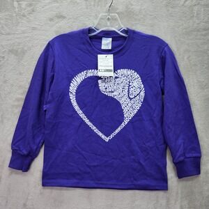 LA Pop Art Youth Small Purple Long Sleeve T Shirt Heart Woof Graphic Cotton